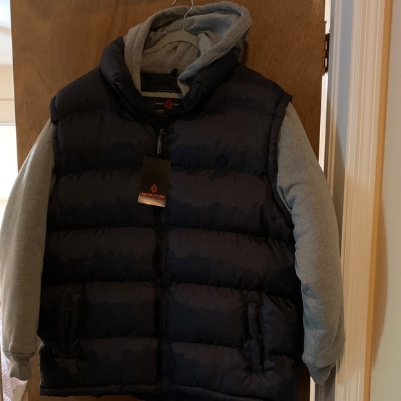 Men's Navy Puffer Vest with Hooded Layer